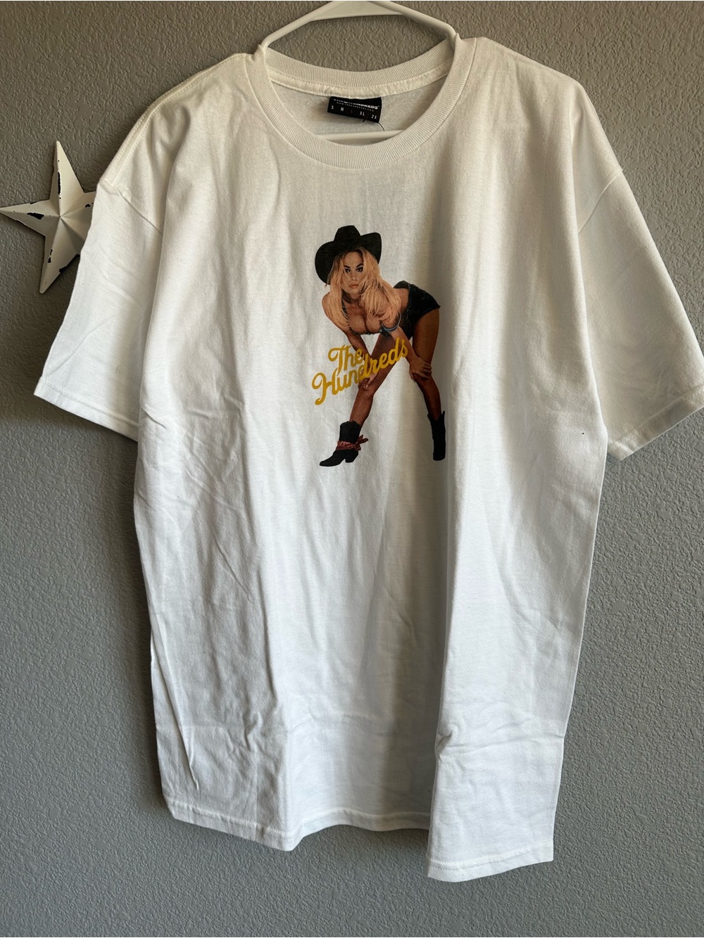 The Hundreds White Short-Sleeve Tee with Pinup Cowgirl Graphic